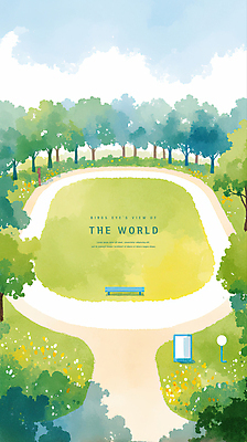 PSD 나무 구름 공원 가로등 벤치 일러스트 하늘 수채화 알림판 풍경 잔디 사람없음 산책로 광장 국내일러스트 자연요소 식물 공공시설 길 의자 파일형식