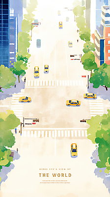 PSD 나무 도로 일러스트 수채화 거리 사람 풍경 여러명 건물 표지판 횡단보도 도심 군중 신호등 교차로 택시 국내일러스트 식물 건축물 길 다수 교통시설 승용차 자동차 알림판 도시 보행로 파일형식