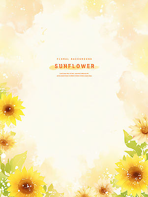 PSD 잎 일러스트 여름꽃 해바라기 수채화 사람없음 노란색 국내일러스트 식물 꽃 컬러 파일형식 여름_계절