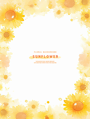 PSD 일러스트 여름꽃 해바라기 수채화 프레임 사람없음 노란색 국내일러스트 꽃 컬러 파일형식 여름_계절