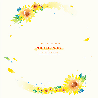 PSD 잎 일러스트 여름꽃 해바라기 수채화 프레임 사람없음 노란색 국내일러스트 식물 꽃 컬러 파일형식 여름_계절