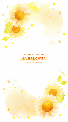 PSD 잎 일러스트 여름꽃 해바라기 수채화 프레임 사람없음 노란색 국내일러스트 식물 꽃 컬러 파일형식 여름_계절