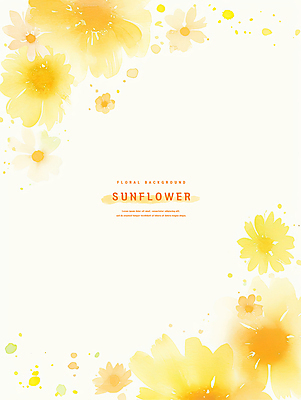 PSD 일러스트 여름꽃 해바라기 수채화 사람없음 노란색 국내일러스트 꽃 컬러 파일형식 여름_계절