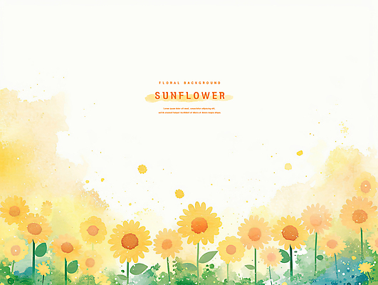 PSD 잎 일러스트 여름꽃 해바라기 수채화 사람없음 노란색 국내일러스트 식물 꽃 컬러 파일형식 여름_계절