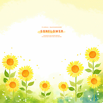 PSD 잎 일러스트 여름꽃 해바라기 수채화 사람없음 노란색 국내일러스트 식물 꽃 컬러 파일형식 여름_계절