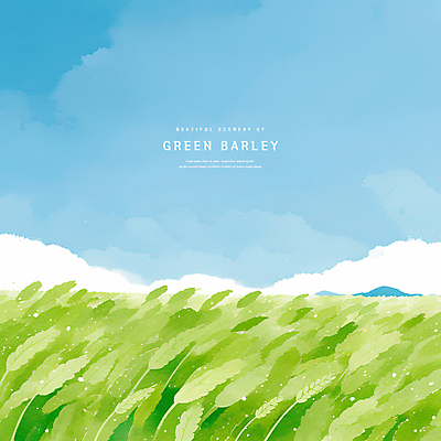 PSD 구름 일러스트 자연 하늘 산 초원 사람없음 연두색 봄풍경 시원함 감성 청보리 청보리밭 국내일러스트 자연요소 컨셉 밭 풍경 초록색 봄 생태계 보리 파일형식