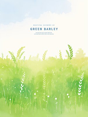 PSD 구름 일러스트 자연 하늘 초원 사람없음 연두색 봄풍경 시원함 감성 청보리 청보리밭 국내일러스트 자연요소 컨셉 밭 풍경 초록색 봄 생태계 보리 파일형식