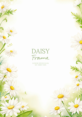 PSD 잎 일러스트 수채화 사람없음 데이지 꽃프레임 국내일러스트 식물 꽃 프레임 파일형식