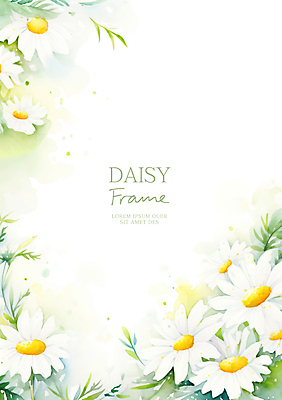 PSD 잎 일러스트 수채화 사람없음 데이지 꽃프레임 국내일러스트 식물 꽃 프레임 파일형식