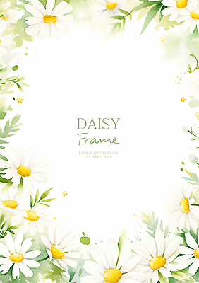 PSD 잎 일러스트 수채화 사람없음 데이지 꽃프레임 국내일러스트 식물 꽃 프레임 파일형식