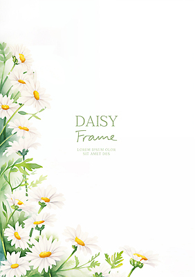 PSD 잎 일러스트 수채화 사람없음 데이지 꽃프레임 국내일러스트 식물 꽃 프레임 파일형식