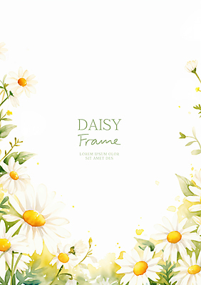 PSD 잎 일러스트 수채화 사람없음 데이지 꽃프레임 국내일러스트 식물 꽃 프레임 파일형식