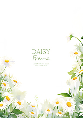 PSD 잎 일러스트 수채화 사람없음 데이지 꽃프레임 국내일러스트 식물 꽃 프레임 파일형식