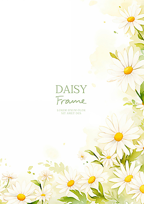 PSD 잎 일러스트 수채화 사람없음 데이지 꽃프레임 국내일러스트 식물 꽃 프레임 파일형식