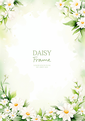 PSD 잎 일러스트 수채화 사람없음 데이지 꽃프레임 국내일러스트 식물 꽃 프레임 파일형식