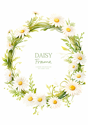 PSD 잎 일러스트 수채화 사람없음 화관 데이지 원형프레임 꽃프레임 국내일러스트 식물 꽃 프레임 원형 파일형식