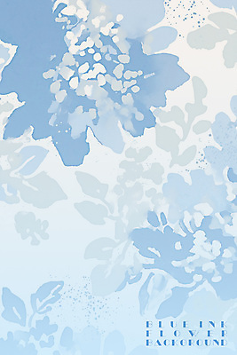 PSD 꽃 하늘색 백그라운드 일러스트 나뭇잎 수채화 잉크 사람없음 겹침 국내일러스트 식물 잎 파란색 파일형식