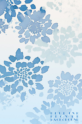 PSD 꽃 하늘색 백그라운드 일러스트 나뭇잎 수채화 잉크 사람없음 겹침 국내일러스트 식물 잎 파란색 파일형식