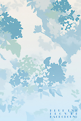 PSD 꽃 하늘색 백그라운드 일러스트 나뭇잎 수채화 잉크 사람없음 겹침 국내일러스트 식물 잎 파란색 파일형식