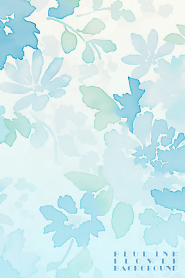 PSD 꽃 하늘색 백그라운드 일러스트 나뭇잎 수채화 잉크 사람없음 겹침 국내일러스트 식물 잎 파란색 파일형식