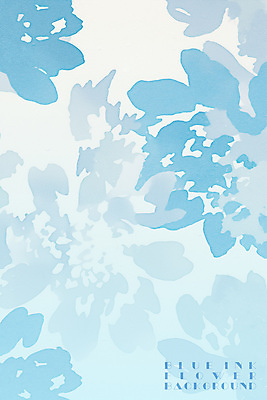 PSD 꽃 하늘색 백그라운드 일러스트 나뭇잎 수채화 잉크 사람없음 겹침 국내일러스트 식물 잎 파란색 파일형식