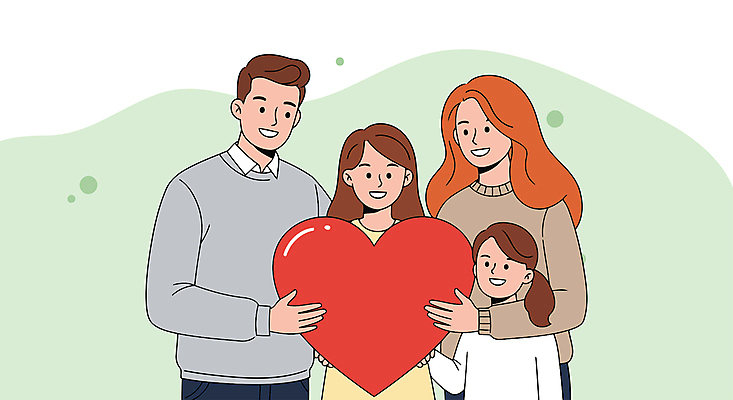 여자 남자 어린이 일러스트 가족 청소년 사랑 들기 소녀 여러명 상반신 성인 하트 잡기 어린이날 어버이날 자매 감사 가정의달 국내일러스트 AI파일 모양 기념일 감정 다수 관계 모션 사람 5월 파일형식 벡터