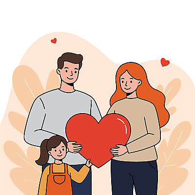 여자 남자 어린이 일러스트 가족 사랑 들기 소녀 성인 세명 하트 잡기 어린이날 어버이날 감사 가정의달 국내일러스트 AI파일 모양 기념일 감정 관계 모션 사람 5월 파일형식 벡터