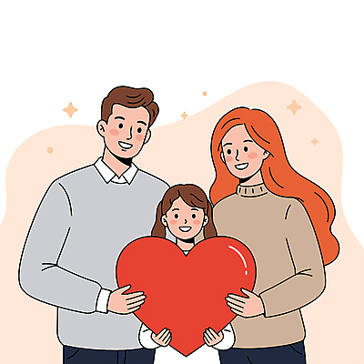 여자 남자 어린이 일러스트 가족 사랑 들기 소녀 상반신 성인 세명 반짝임 하트 어린이날 어버이날 감사 가정의달 국내일러스트 AI파일 모양 기념일 감정 관계 모션 사람 5월 파일형식 벡터