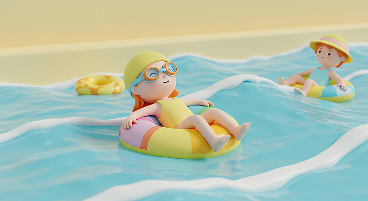 JPG 전신 편집이미지 여자 수영복 물결 어린이 하늘색 물놀이 소녀 두명 여름 3D 기댐 물안경 즐거움 수영모 튜브 워터파크 챙모자 소녀만 파도풀 편집3D AI컴퓨터그래픽 AI콘텐츠 모자_잡화 옷 계절 감정 모션 놀이 수영장 사람 파란색 디지털합성 수영용품 여자만 어린이만 파일형식