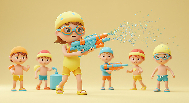 JPG 전신 편집이미지 여자 남자 수영복 어린이 물놀이 들기 소녀 소년 여러명 여름 노란색 3D 물안경 즐거움 튀는물 수영모 물총 워터파크 어린이만 편집3D AI컴퓨터그래픽 AI콘텐츠 옷 계절 감정 컬러 다수 모션 놀이 수영장 사람 디지털합성 액체표현 수영용품 스플래쉬 파일형식