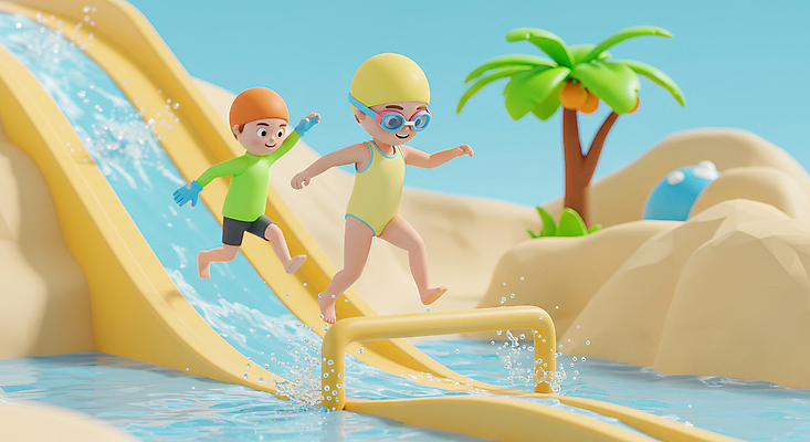 JPG 전신 편집이미지 여자 남자 수영복 물결 어린이 장갑 하늘색 물놀이 수영장 미소 소녀 소년 두명 여름 야자수 3D 손들기 점프 물안경 즐거움 튀는물 수영모 워터슬라이드 어린이만 편집3D AI컴퓨터그래픽 AI콘텐츠 나무 잡화 옷 계절 감정 모션 놀이 표정 사람 파란색 디지털합성 액체표현 수영용품 스플래쉬 파일형식