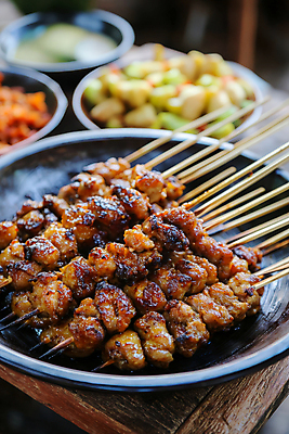 JPG 편집이미지 접시 요리 사람없음 닭고기 전통음식 말레이시아 나무탁자 맛있는 편집실사 사테 AI포토 AI콘텐츠 전통 식기 아시아 음식 탁자 육류 CG 꼬치구이 동남아음식 파일형식