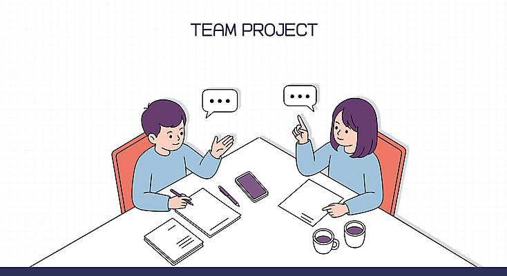 여자 남자 종이 커피 말풍선 의자 일러스트 협력 대화 앉기 상반신 성인 두명 스마트폰 볼펜 손들기 머그컵 가리킴 책상 문서 의견 프로젝트 성인만 국내일러스트 AI파일 음료 가구 모션 말하기 사람 손짓 컵 핸드폰 스마트기기 펜 파일형식 벡터