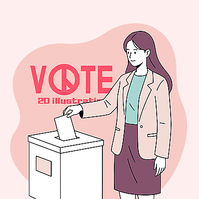 여자 분홍색 일러스트 한명 정장 성인 투표 주머니손 투표용지 투표함 넣기 참여 투표소 성인여자한명만 기표문양 국내일러스트 AI파일 1 문양 옷 컬러 모션 사람 선거 여자한명만 성인여자만 파일형식 벡터