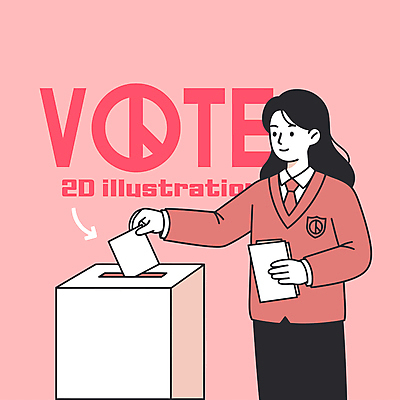 여자 교복 분홍색 일러스트 한명 들기 성인 투표 투표용지 투표함 넣기 참여 투표소 성인여자한명만 기표문양 국내일러스트 AI파일 1 문양 옷 컬러 모션 사람 선거 여자한명만 성인여자만 파일형식 벡터
