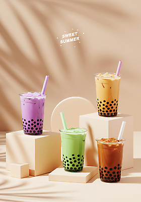 PSD 편집이미지 포스터 빨대 그림자 사람없음 여름 얼음 카페 메뉴 냉음료 시즌상품 신상품 포디움 버블티 타피오카펄 흑당버블티 타로버블티 녹차버블티 이미지편집 자연요소 계절 음료 상점 무대 상품 파일형식