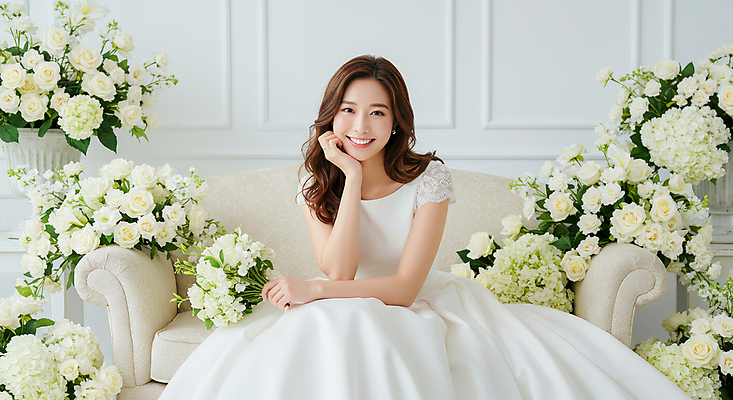 JPG 편집이미지 여자 화분 꽃다발 웨딩드레스 결혼식 한명 미소 앉기 성인 장식 소파 장미 턱괴기 흰색 우아함 의료성형뷰티 성인여자한명만 웨딩촬영 편집실사 AI인물포토 AI콘텐츠 1 드레스 꽃 컬러 결혼 컨셉 의자 모션 표정 사람 CG 기념사진 여자한명만 성인여자만 파일형식 AI포토