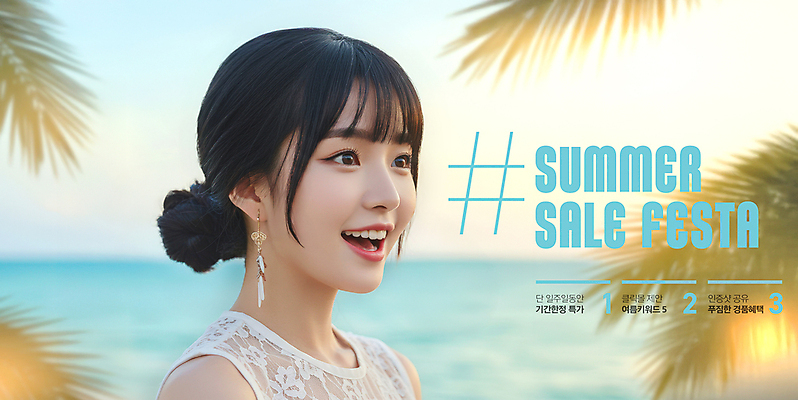 PSD 편집이미지 여자 바다 하늘색 한명 미소 상반신 성인 여름휴가 야자수 햇빛 세일 노을 귀걸이 놀람 서프라이즈 야자수잎 뷰티풀 의료성형뷰티 성인여자한명만 수평선 해시태그 여름맞이 이미지편집 자연요소 나무 1 감정 컨셉 잎 장신구 휴가 표정 사람 파란색 태양 특수문자 여자한명만 성인여자만 파일형식 여름_계절