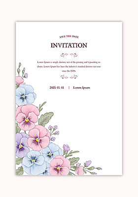 PSD 템플릿 잎 카드템플릿 수채화 사람없음 초대장 팬지 카피스페이스 이미지템플릿 식물 꽃 카드_감사 공백 파일형식