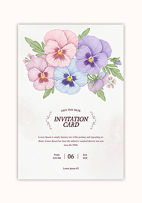 PSD 템플릿 잎 카드템플릿 수채화 사람없음 초대장 팬지 카피스페이스 이미지템플릿 식물 꽃 카드_감사 공백 파일형식