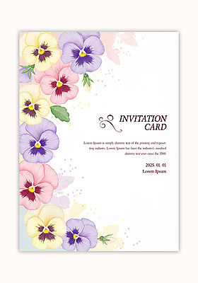 PSD 템플릿 잎 카드템플릿 수채화 사람없음 꽃봉오리 초대장 팬지 카피스페이스 이미지템플릿 식물 꽃 카드_감사 공백 파일형식