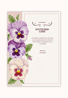 PSD 템플릿 잎 카드템플릿 수채화 사람없음 꽃봉오리 초대장 팬지 카피스페이스 이미지템플릿 식물 꽃 카드_감사 공백 파일형식