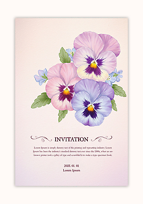 PSD 템플릿 잎 카드템플릿 수채화 사람없음 초대장 팬지 카피스페이스 이미지템플릿 식물 꽃 카드_감사 공백 파일형식