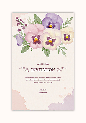 PSD 템플릿 잎 카드템플릿 수채화 사람없음 초대장 팬지 카피스페이스 이미지템플릿 식물 꽃 카드_감사 공백 파일형식