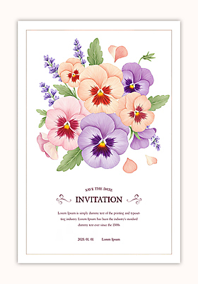 PSD 템플릿 꽃잎 잎 카드템플릿 수채화 사람없음 초대장 팬지 카피스페이스 이미지템플릿 식물 꽃 카드_감사 공백 파일형식