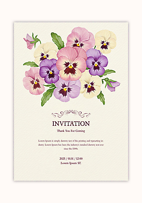 PSD 템플릿 잎 카드템플릿 수채화 사람없음 초대장 팬지 카피스페이스 이미지템플릿 식물 꽃 카드_감사 공백 파일형식