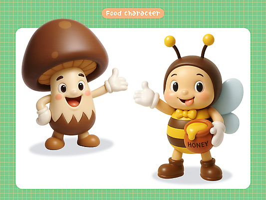 PSD 편집이미지 허리손 나비넥타이 3D캐릭터 미소 들기 사람없음 세트 3D 손들기 버섯 꿀벌 음식캐릭터 메롱 꿀단지 편집3D 캐릭터 음식 포즈 모션 넥타이 표정 벌_곤충 디지털합성 파일형식