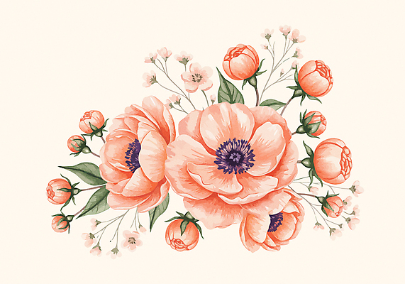 분홍색 잎 일러스트 사람없음 꽃봉오리 작약 파스텔톤 국내일러스트 AI파일 식물 꽃 컬러 파일형식 벡터