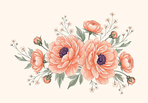 분홍색 잎 일러스트 사람없음 꽃봉오리 작약 파스텔톤 국내일러스트 AI파일 식물 꽃 컬러 파일형식 벡터