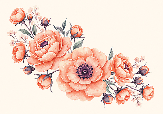 분홍색 잎 일러스트 사람없음 꽃봉오리 작약 파스텔톤 국내일러스트 AI파일 식물 꽃 컬러 파일형식 벡터